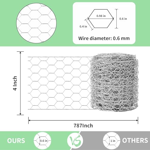 Image of Chicken Wire 4 in x 787 in Poultry Wire Netting Hexagonal Galvanized Mesh Garden Fence Barrier for Pet Rabbit Chicken Fencing with 100 Pcs Cable Zip Ties