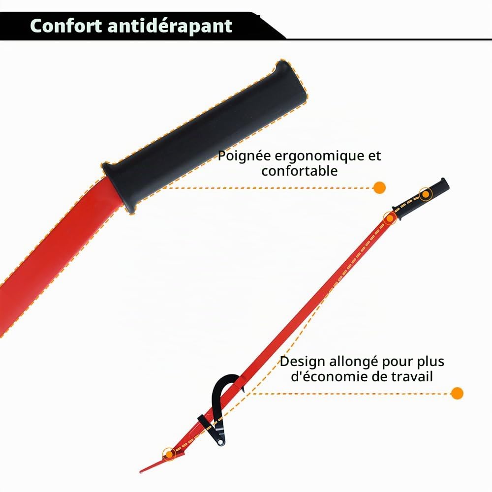 Lève-tronçonneuse 130 cm Professionnel Robuste avec Crochet de Retournement Coin de Coupe Accessoires Forestiers avec Poignée Ergonomique Antidérapante