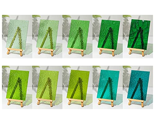 Lanyani Green Transparent Stained Glass Sheets For Craft, 6X4 Inch Colored Textured Cathedral Glass Pack, 10 Sheets #TOP6