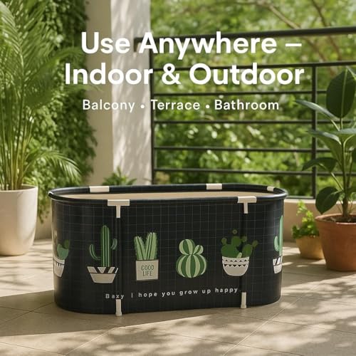Image of Foldable Adult Bath Tub for Home Spa | Large Portable Bathtub with Backrest & Handle | Insulated Folding Tub for Hot & Cold Soak, Ice Bath, Bubble Bath & Relaxing Spa (Cactus)