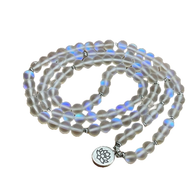 Naturalny kamień księżycowy 8 mm 108 koralików mala, duchowe, koraliki do medytacji, Reiki, Japa Mala, buddyjskie koraliki modlitewne, bransoletka do jogi, koraliki lecznicze