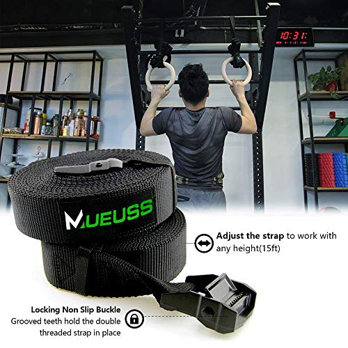 image for MUEUSS Wood Gymnastic Rings Gym Ring with Adjustable Straps, Fitness R