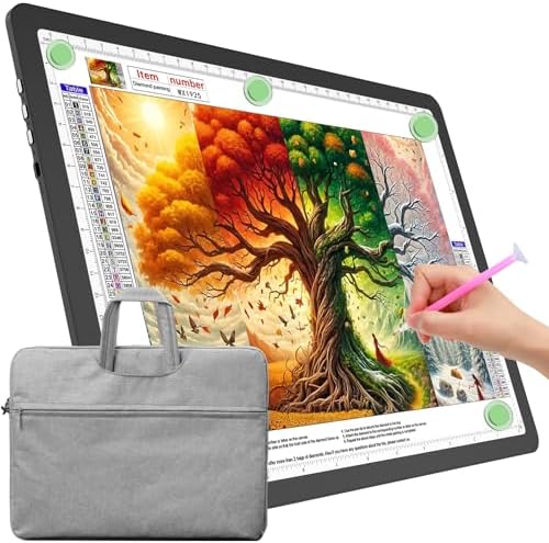 TOHETO A4 Leuchttisch mit Tasche für Diamantmalerei, Ultraheller Leuchtkasten mit Seitliche Tasten, LED Licht Pad zum Nachzeichnen, Lichtplatte Lichttafel zum Skizzieren, Zeichnen,