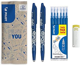 Pilot Frixion Erasable Rollerball 0.7mm Tip Twin Pack with 6 Refills and Eraser- Blue, FLW538257