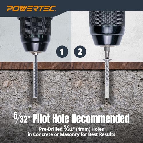 Image of POWERTEC Cement Screws #8 x 1-1 /4″, Ruspert Coated Concrete Screws with T25 Torx Star Drive Bit - High-Low Thread Masonry Screws for Cement Board, Concrete & Brick, 200-Pack (72319)