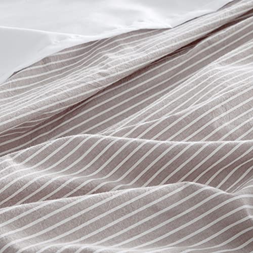 Get Bed Ready Stonewashed Cotton Pinstripe Chambray Duvet Cover Relaxed Minimal Scandinavian Style Bedding Set Yarn Dyed Natural Classic Striped Pattern Medium Stripe (Twin, Tan) #TOP1