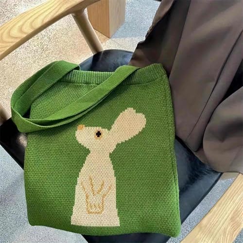 Bolso tote con conejito tejido verde para mujer miniatura 3