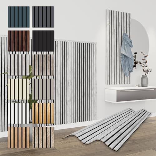 HEXIM Paneles Acústicos 138,5x60cm - Pared de Lamas Flexible Madera MDF Paneles de Pared Revestimiento de Lamas Revestimiento Mural (1 panel / 0,83 m² Chicago Concrete - APH10)