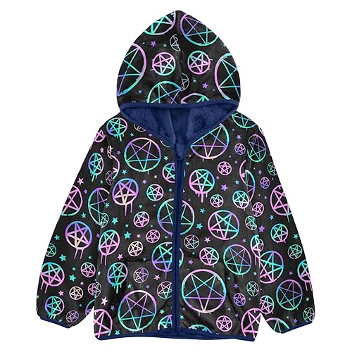 Bright Pentagrams Boys Fleece Hoody Jacket Zip Up Coat Warm Fall Winter Plush Jacket Long Sleeve Outerwear