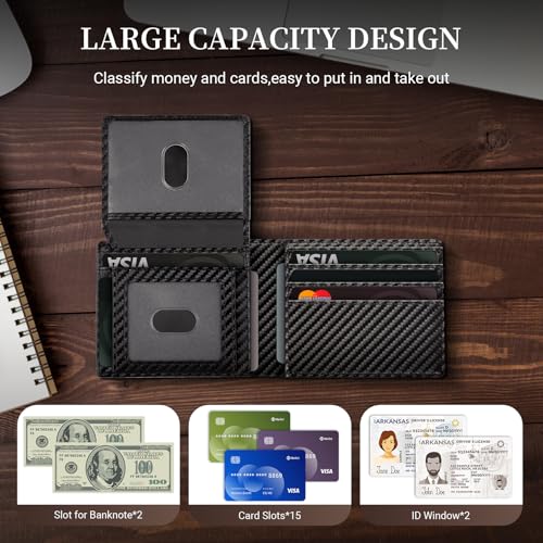 GNDR Wallet For Men RFID Blocking Leather Black Wallets Bifold Carbon Fiber Front Pocket Card Holder Mens Accessories With Gift Box2