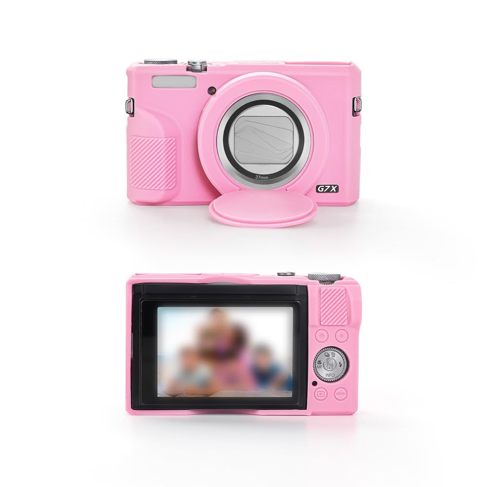 Funda de silicona para cámara Powershot G7 X para Mark III, funda protectora delgada con cubierta de lente, para diseño suave al tacto, antiarañazos, compatible con G7X III (rosa)