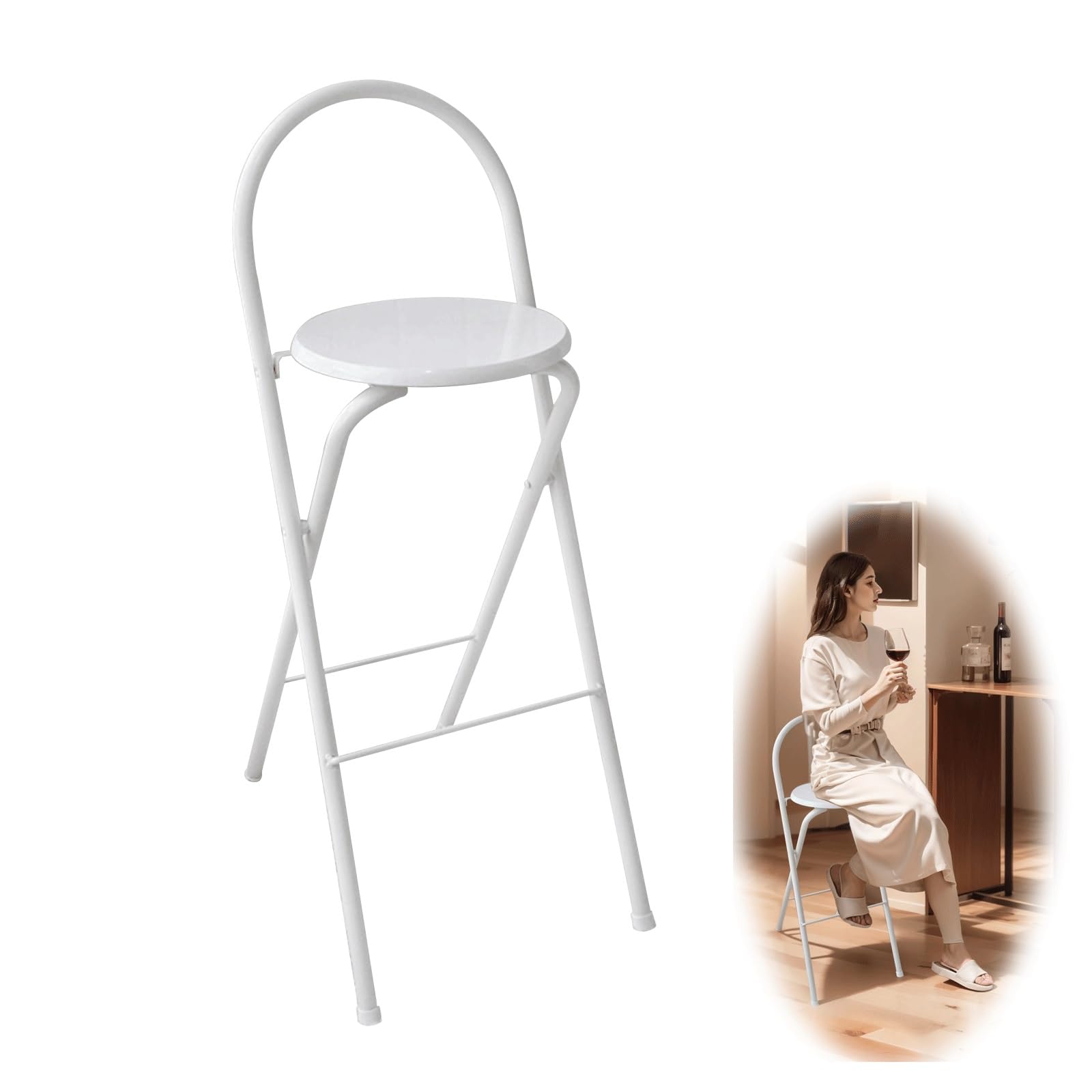 Sgabello Da Bar Pieghevole Con Schienale Sgabello Pieghevole Portatile Altezza Seduta 65cm/70cm/75cm Moderni Sgabello Alto Cucina Portante125kg Nessun Montaggio Sedie Da Pranzo Per Ufficio Giochi(Whit