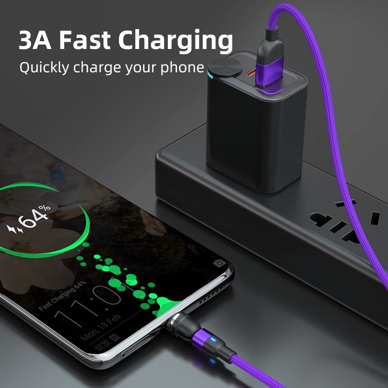 Câble de charge magnétique 3A charge rapide 3-en-1 nylon tressé 3m lot de 2