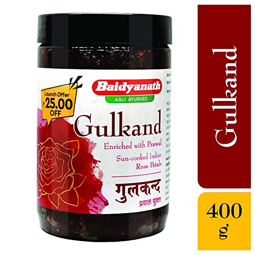 Image of Baidyanath Asli Ayurved Bhringrajasava Syrup 450 ml | Gulkand - 400gram - (Pack Of 2) - 100% Natural | Sun Dried | Bhringrajasava For Hair