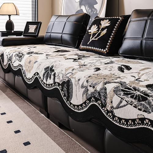 Housse de canapé lavable en machine et antidérapante en chenille noire - 2