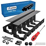 【FÁcil de Instalar】Estas DOS resistentes bandeja para cables se pueden montar en la parte inferior de cualquier escritorio de madera, con los tornillos y el destornillador incluidos. El diseño intemporal en negro del escritorio de gestión de cables (arenado) queda impresionante en cualquier habitación y es fantástico. Además, la bandeja para cables no es adecuada para los escritorios de material de vidrio.