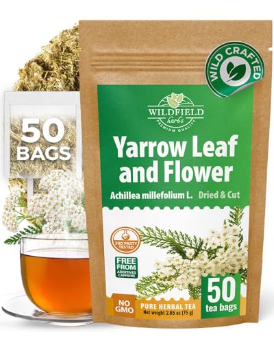 Image of 50 Bags Yarrow Herb Dried Yarrow Leaf & Flower Herbal Tea (Achillea Millefolium Tea) - 50 Count 1.5g Bags Herb Tea Milenrama Hojas