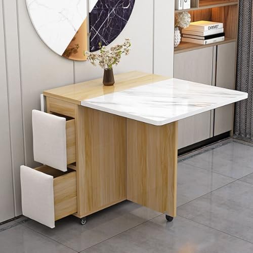 Table à manger pliable gain de place à roulettes avec 4 tabourets
