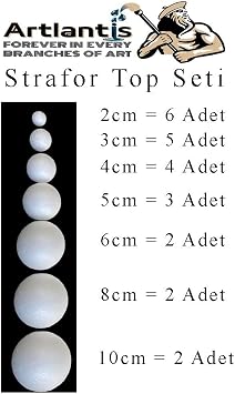 Strofor Köpük Top 2cm 3cm 4cm 5cm 6cm 8cm 10cm 24 Adet Yuvarlak Strafor Top Küre Okul Deney Köpük Toplar
