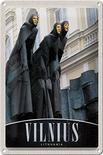FEMER Blechschild Reise 20x30cm Vilnius Litauen Skulptur Europa Urlaub