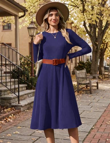 Zeagoo Navy Blue Sweater Dress for Women Flattering Lines Long Sleeve Dress - image 5
