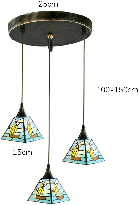 Hanging Lamp Stained Glass Lampshade Chandelier 3 Lights Adjustable Pendant Light Fixture Decor Game Living Dining Room Kitchen Gift,E,3 Lights