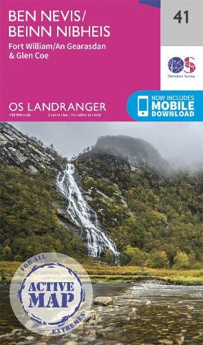 Ben Nevis Map | Weatherproof | Fort William & Glen Coe | Ordnance Survey | OS Landranger Active Map 41 | Scotland | Walks | Cycling | Days Out | Maps | Adventure
