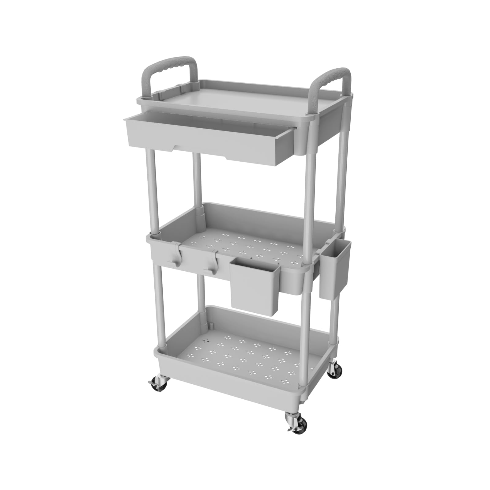 3 Tier Rolling Utility Cart with Drawer,REBECAT Utility Cart Made of Multifunctional Storage Organizer Tool for Kitchen,Bathroom,Living Room,Office(
