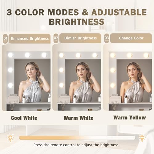 image for Furmax Vanity Desk with Lighted Mirror 3 Modes & Power Outlets, Makeup