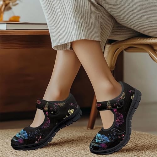 Jeiento Women's Soft Comfort Round Toe Butterfly Flower Mary Jane Buckle Fashion Ballet Flats4