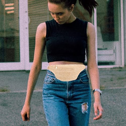 Bolsa de rafia estilo riñonera mini de paja para mujer ajustable 6