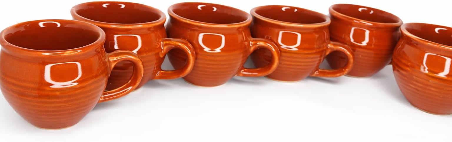 Ceramic Tea Coffee Cups Set of 6 | 120 ml Small Cups for Espresso, Tea, Coffee & Dessert | Glossy Finish, Durable Ceramic