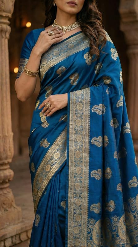 Image of C J Enterprise Women's Pure Soft Silk Saree With Blouse Piece For Wedding (KeriLichi)
