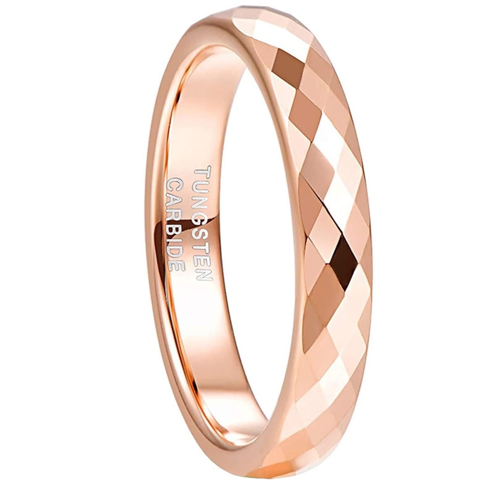 Anillos para Pareja Grabados en Tungsteno, 4MM Redondo con Rombo Anillo Oro Rosa Promesa y Boda para Hombre