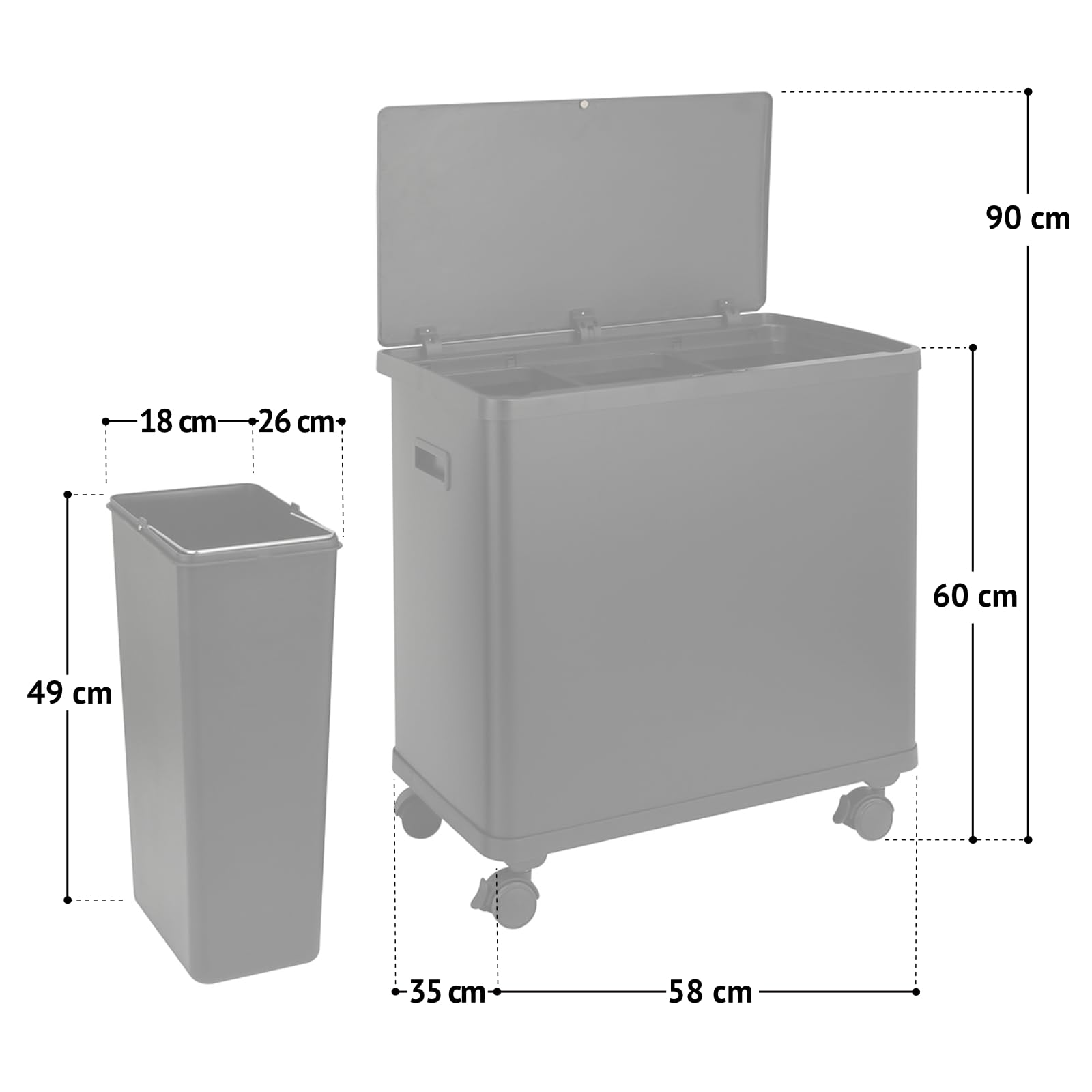SVITA SR3X18 54L Sensor-Mülleimer 3 Fächer Mülltrennsystem Abfalleimer Stahl Schwarz