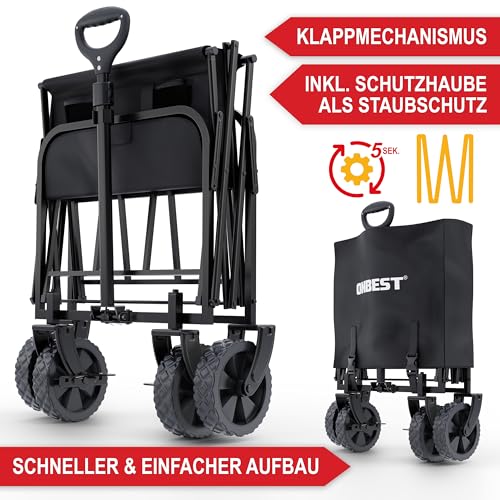ONBEST Bollerwagen faltbar – Plus Regenschutz – 61 Liter groß es Fassungsvermögen – Outdoor – Zwei Farben: schwarz/Grau – klappbarer Strandbollerwagen – Faltbollerwagen – Bild 3
