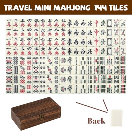 Carreaux de Mahjong Chinois : mini set de table portable avec 144 tuiles gravées - 3