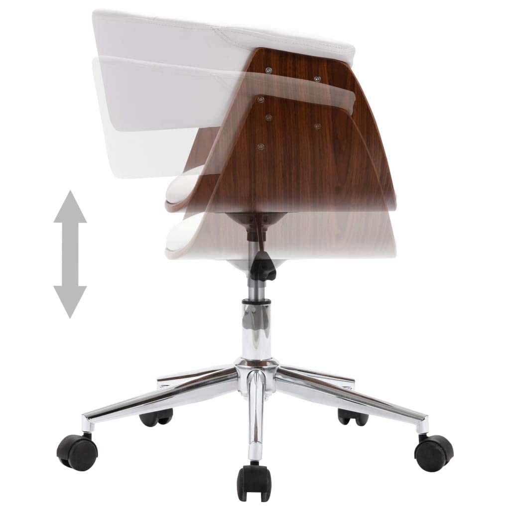 Silla de oficina giratoria con función de silla giratoria y mecanismo giratorio en madera curvada blanca y piel sintética para oficina y salón
