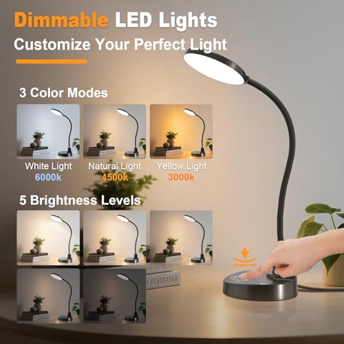 Image of Kimee LED Study Light for Desk with Stationery Organizer & Mobile Holder - Cordless Table Lamp for Students & Work from Home - 3 Modes Eye Protection Reading Lamp (Black, 4,7 Zoll)
