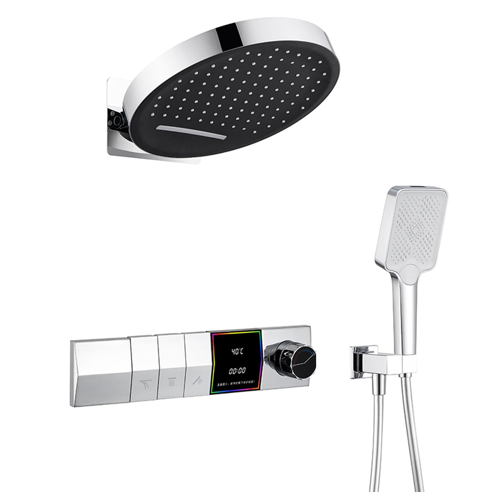 Système de douche complet mural ensemble rond 32 cm avec affichage numérique et cascade