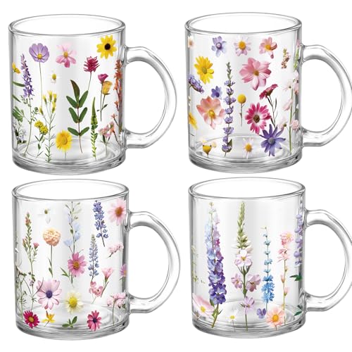 4 Pcs Spring Wildflower Glass Mugs