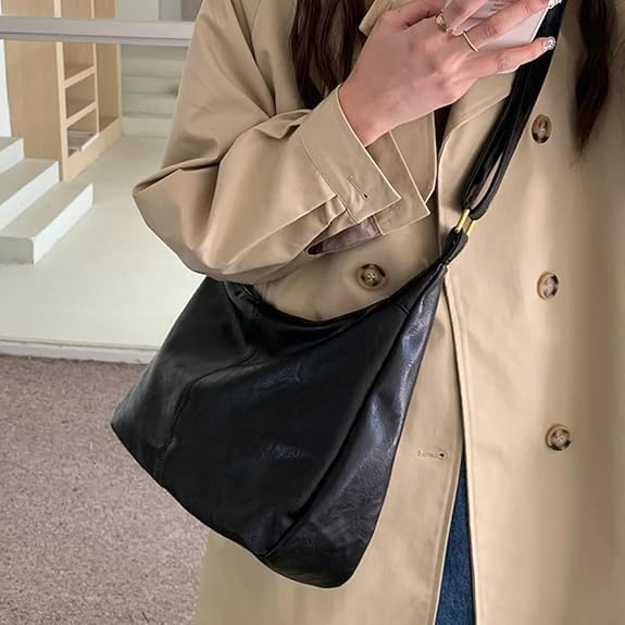 Hobo Bags for Women Foldable Vegan Leather Shoulder Handbag Slouchy Tote Crossbody Purses
