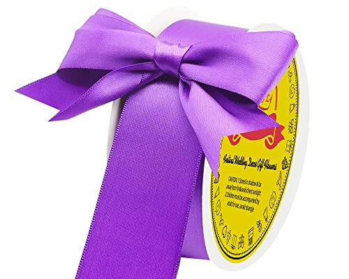 Image of Double Face Purple Satin Ribbon 1-1 /2 inch X 50 Yards Polyester Purple Ribbon for Gift Wrapping Very Suitable for Weddings Party Invitation Decorations and More