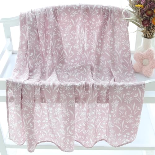 Image of LifeTree Swaddle Blankets Baby Girl, 2-Pack Super Soft 70% Viscose Bamboo and 30% Cotton Muslin Swaddles Blankets (Large 47 inch x 47 inch), Mauve Floral & Blush Leopard Pattern, Newborn Baby Registry