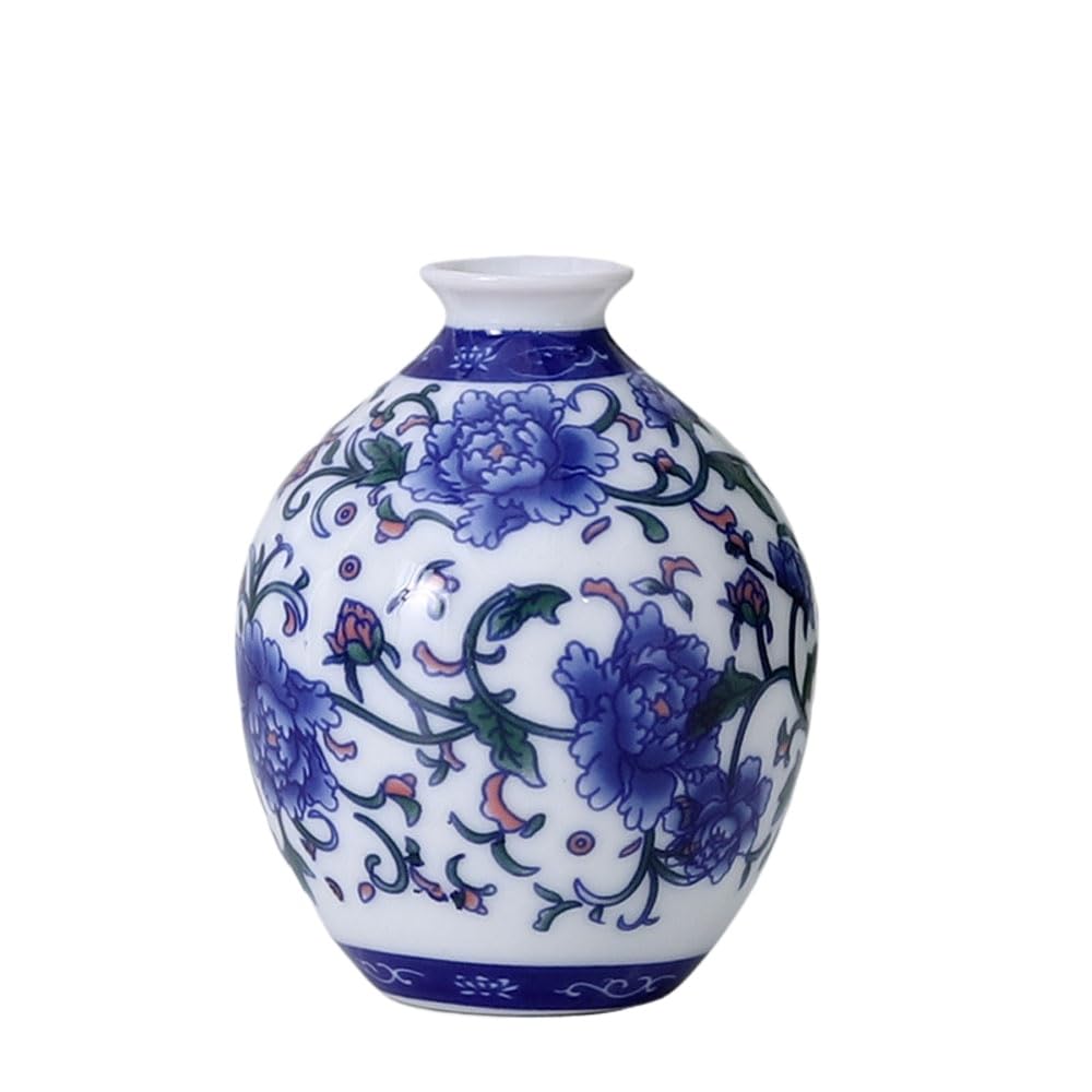 asdchZen Blue And White Porcelain Vase Chinoiserie Decor Mini Craft White Table Decor Ceramic Floral Arrangement Holders Hydroponics Flower Vase Ceramics Household,E