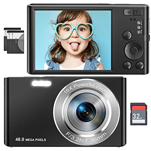Toiauaha 4K Digital Camera, 48Mp Point And Shoot Camera For Kids, Teens, Beginners, 16X Digital Zoom, Auto Focus Vlogging Camera, 2.8 Inch Screen, 2 Batteries, 32Gb Sd Card (Black) #TOP30