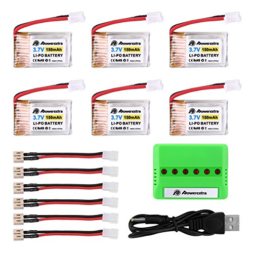 Powerextra 6Pcs 3.7V 150MAH RC Battery with 6-Port Charger Compatible with JJRC H36 Eachine E010 GoolRC T36 NIHUI NH010 RC Li-PO Battery Powerextra 6Pcs 3.7V 150MAH RC Battery with 6-Port Charger Compatible with JJRC H36 Eachine E010 GoolRC T36 NIHUI NH010 RC Li-PO Battery