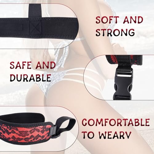 Image of BDSM Neck to Wrist Restraints Bondage Set - Behind Back Handcuffs Collar with Blindfold Adjustable Bondage Set Bed SM Games Play Sex Toys for Couples Red