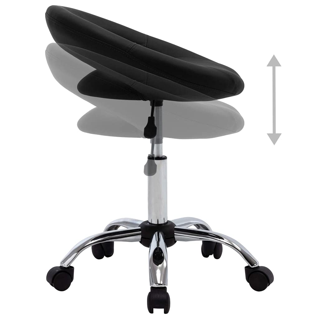 Taburete de trabajo con ruedas, color negro, con respaldo, taburete giratorio, altura ajustable, piel sintética, para salón, tatuaje, clínica, taburete de oficina, soporta hasta 110 kg