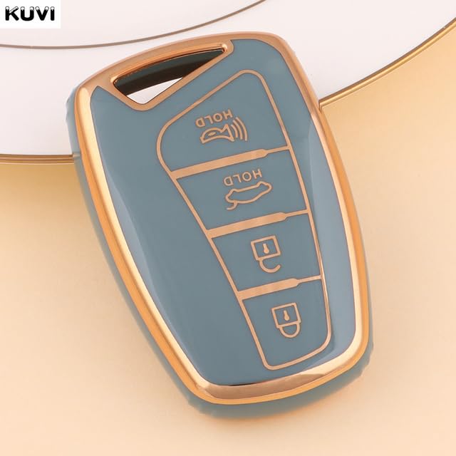 For Car - 4 Buttons NEW TPU Car Key Case Cover Shell Fob For Hyundais Grandeur HG Sedan Genesiss G80 FE 3DM Grand IX45 EQUUS AZERAs (Gold Grey)